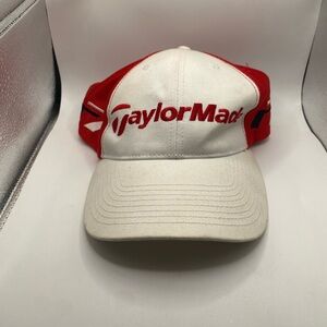 TaylorMade R7 Red And White Trucker Hat Golf Sports One Size Adjustable Hat.